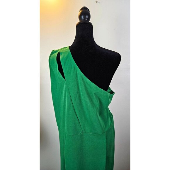 Elegant Green One-Shoulder Midi Dress Front Slit Womens Cocktail/Evening XXL - Picture 8 of 15